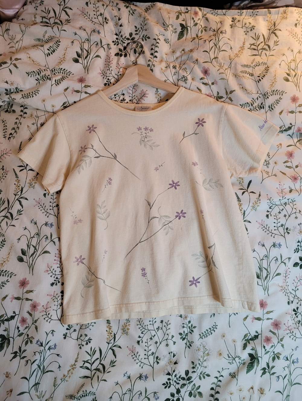 Cream Floral Tee with Floral Sprigs